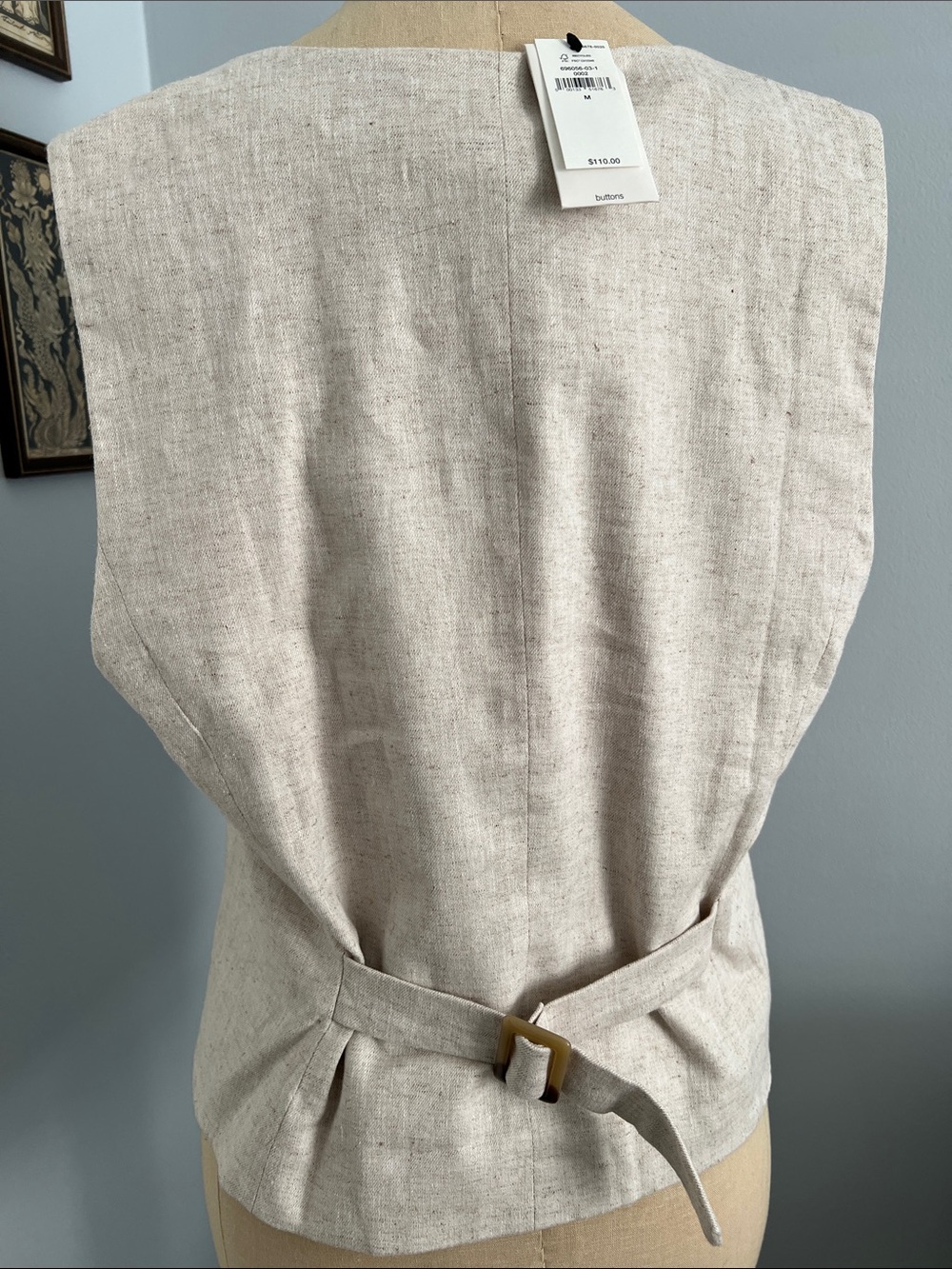 Banana Republic Natural Beige Linen-Blend Button Vest - Picture 2 of 3